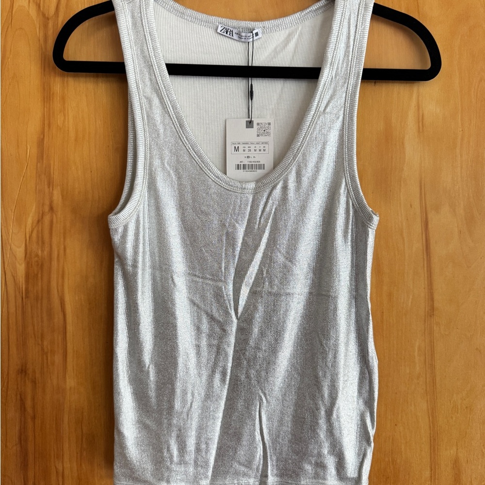 Zara Metallic Silver Tank Top
